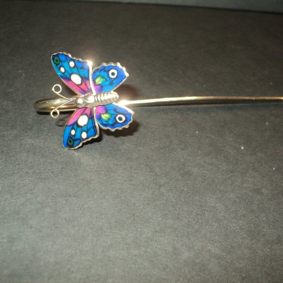 NEW Butterfly Enameled Book Mark Marker Blue & Magenta Gold Toned 4" - Picture 1 of 3